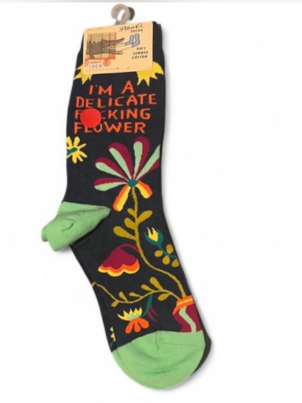 Blue Q Novelty Floral Crew Socks with floral accents. Delicate f*cking flower